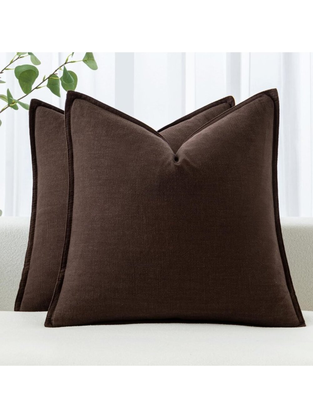 Linen Euro Sham Pillow Covers 24x24 - Dark Brown Decorative Cushion Covers